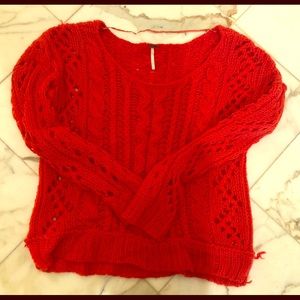 Free People Cozy Knit Sweater in Red